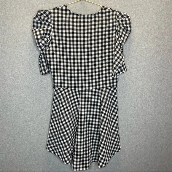 Boston Proper Puff Sleeve High Low Buffalo Check V Neck Baby Doll Top - Picture 7 of 7